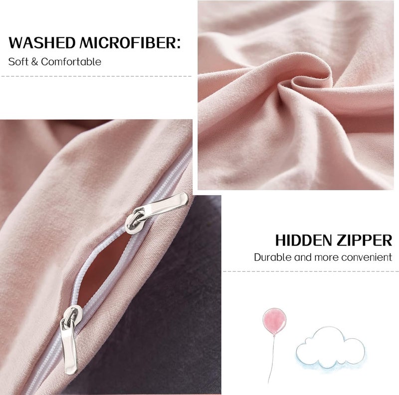Dreaming Wapiti Duvet Cover Twin,Washed Microfiber Pink Twin Size Duvet Cover Set,Solid Color - Soft and Breathable with Zipper Closure & Corner Ties (Pink Mocha, Twin) - Image 4